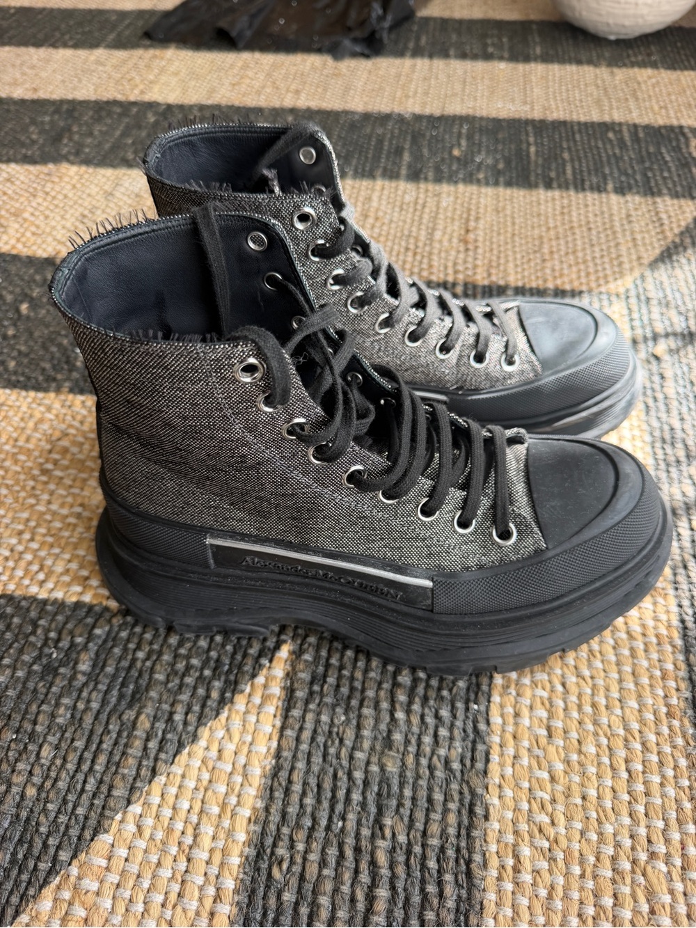Alexander McQueen Black and Gray Lace-Up Boots/Sneakers